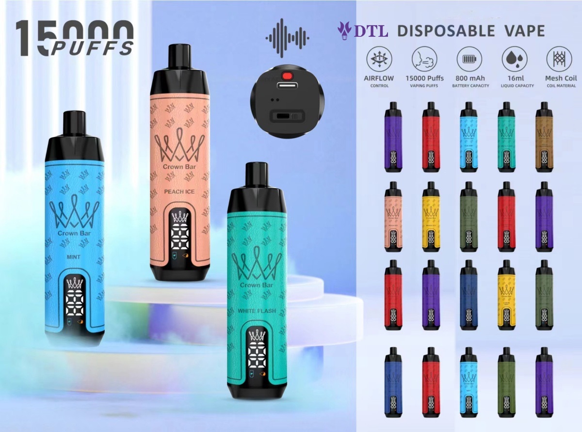 15000 Puffs DL/DTL Dispositivo Vape POD Descartável E-Shisha/Hookah som de água com tela, controle de fluxo de ar e recarregável AL FAKHAR Crown Bar